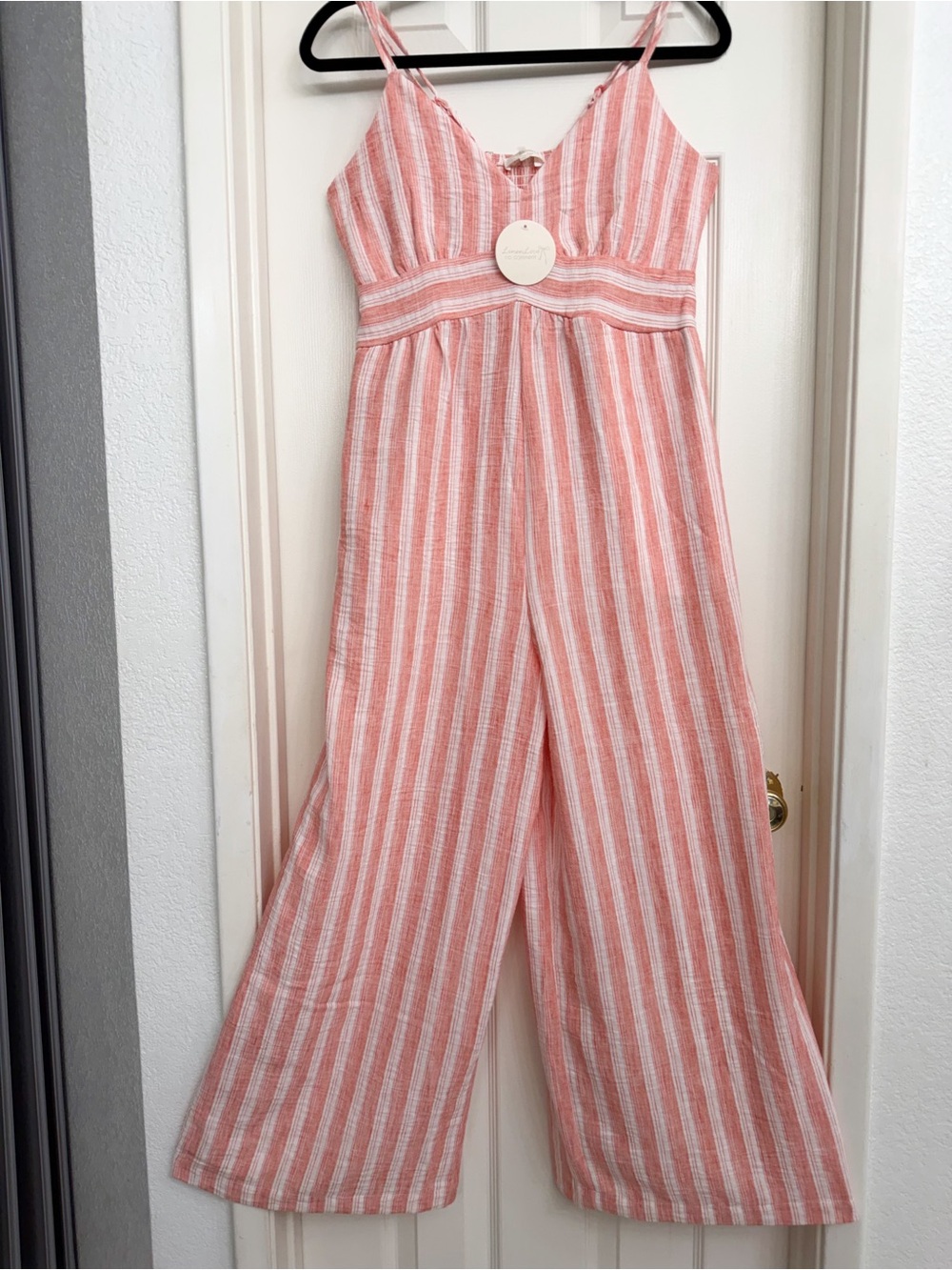 7017 Pink Striped Wide-Leg Jumpsuit with Spaghetti Straps